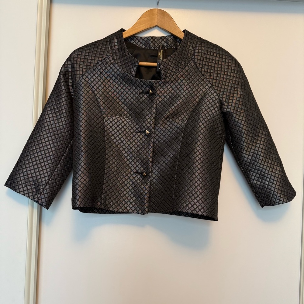 Chic Silver Diamond Pattern Women's Blazer